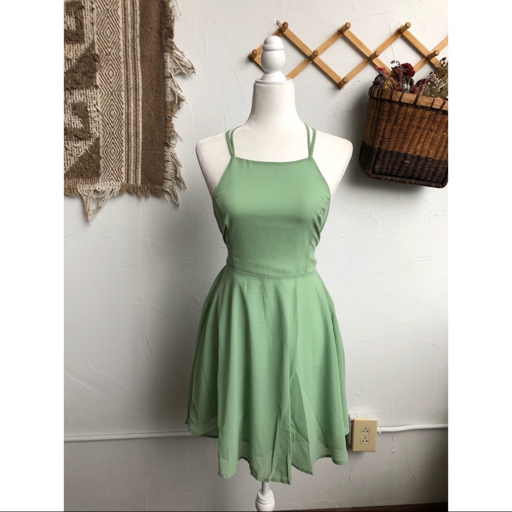Mint green lace up dress